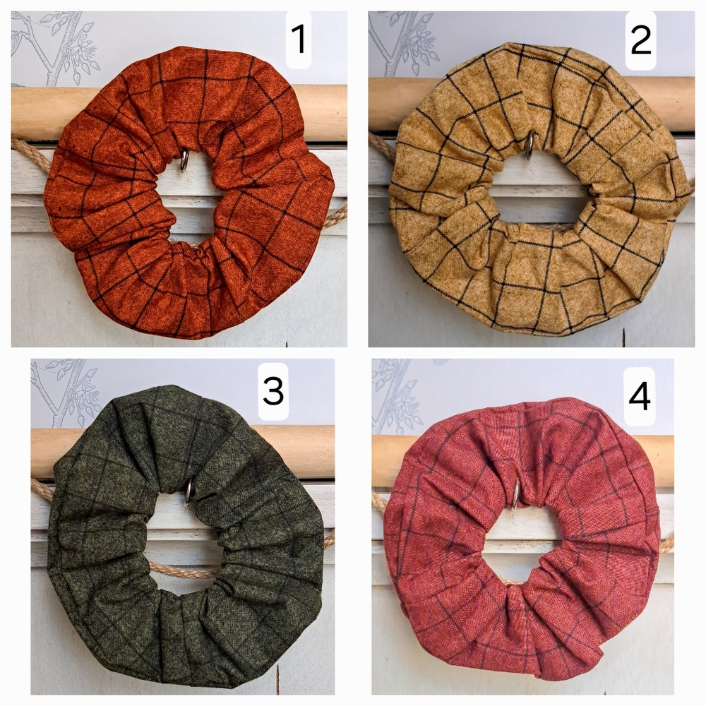 ONE Scrunchie Hair Tie Cotton Classic Plaid Brown Red Yellow Green Cotton